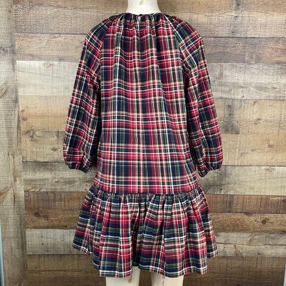 LDT Rachel Plaid Round Neck 3/4 Puff Sleeve Ruffled Poof Waistless Dress SIze 6 - Picture 7 of 12